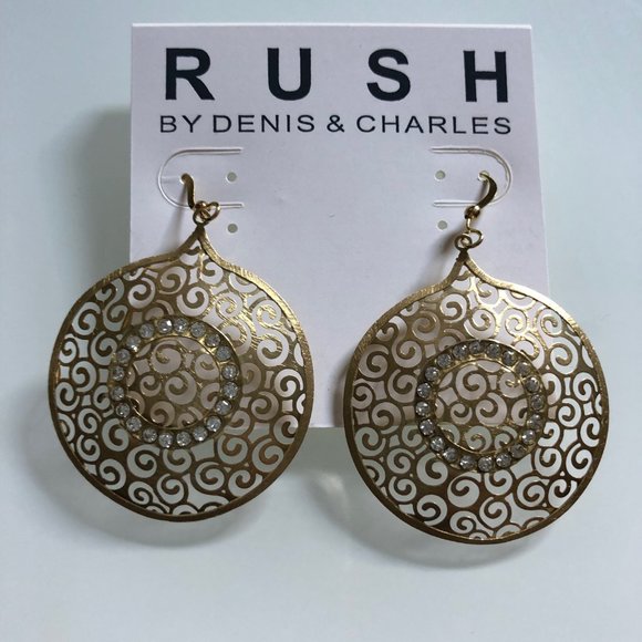 Rush Crystal Decorated pop-up golden earrings - Picture 3 of 6